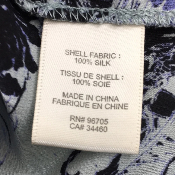 Rebecca Taylor Blouse Womens 0 Blue Black Floral Kiku Print 3/4 Sleeve Silk Top‎ - Picture 8 of 12